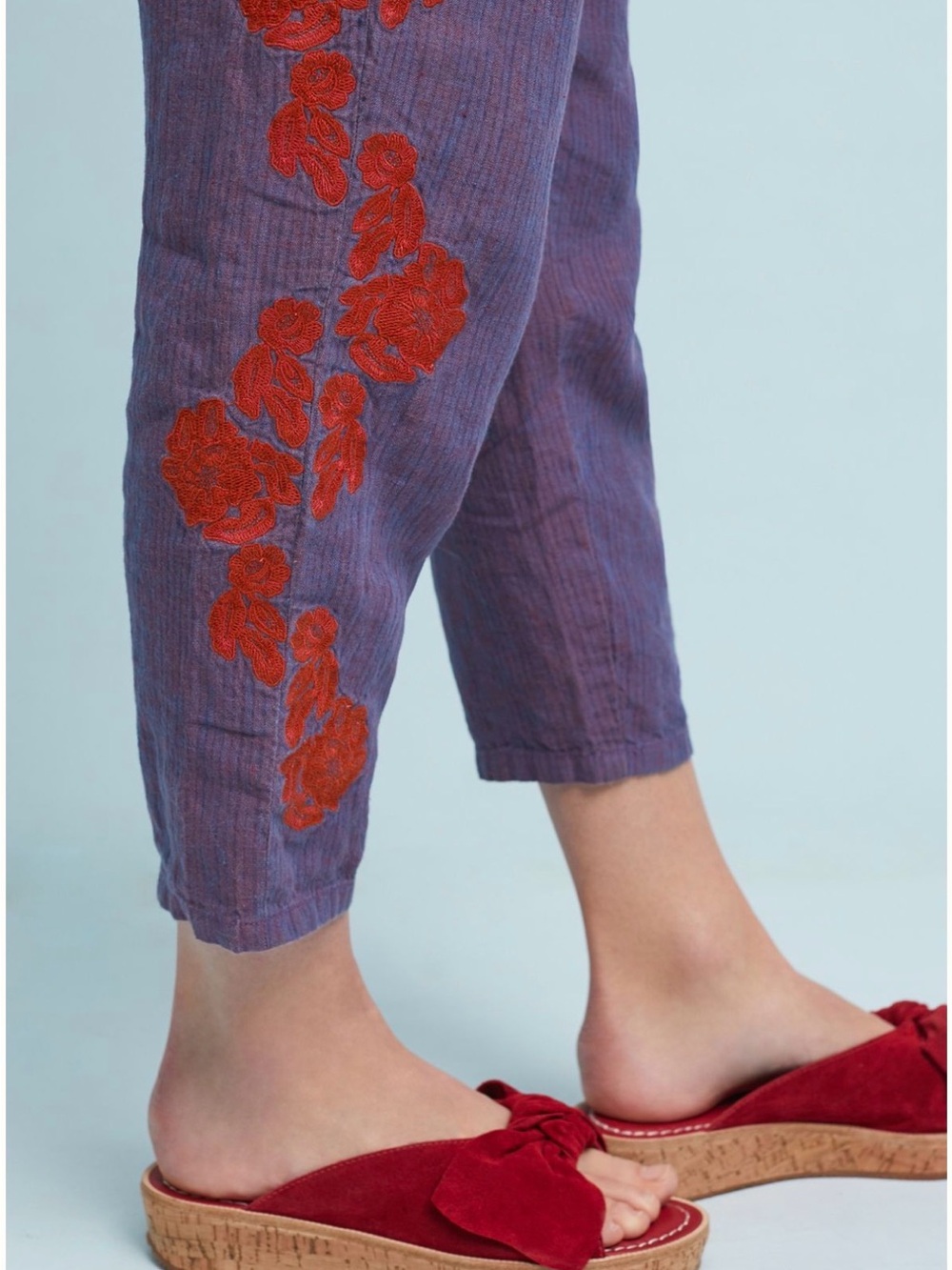 Purple Embroidered Relaxed Linen Blend Pants - Picture 3 of 8